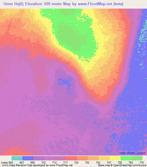 Umm Hajlij,Sudan Elevation Map