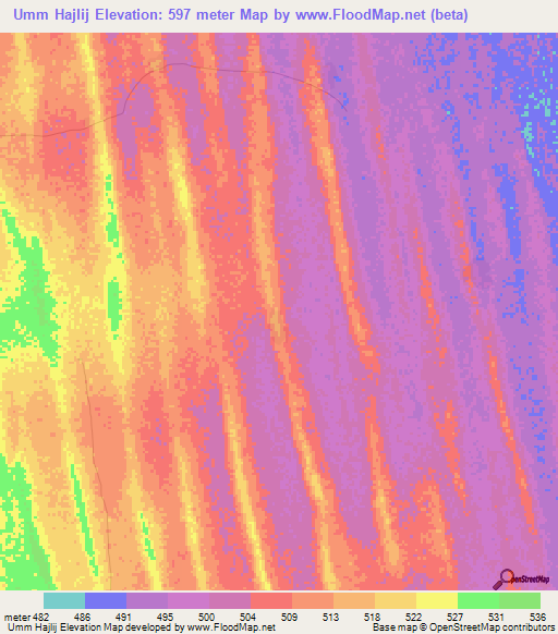 Umm Hajlij,Sudan Elevation Map