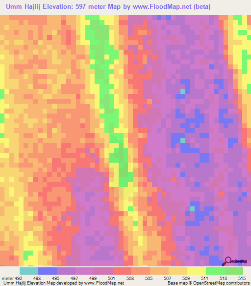 Umm Hajlij,Sudan Elevation Map