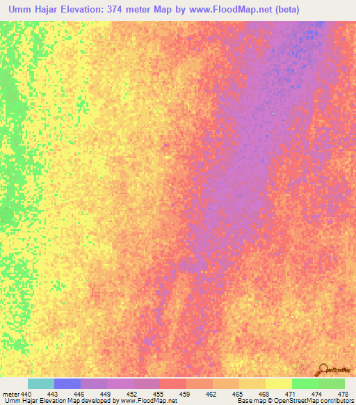 Umm Hajar,Sudan Elevation Map