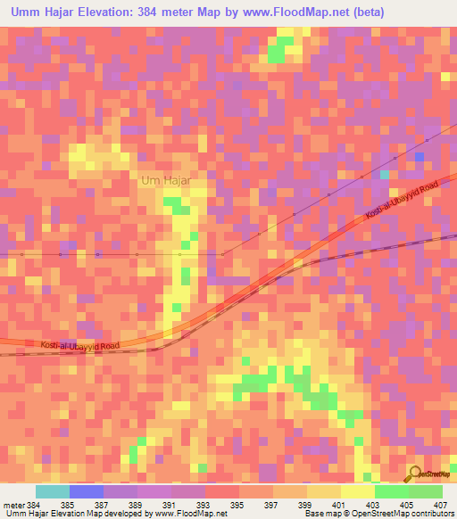 Umm Hajar,Sudan Elevation Map