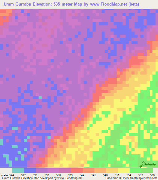 Umm Gurraba,Sudan Elevation Map