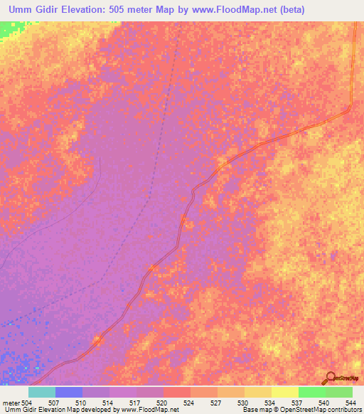 Umm Gidir,Sudan Elevation Map