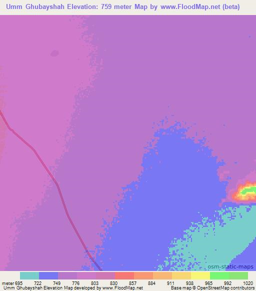 Umm Ghubayshah,Sudan Elevation Map