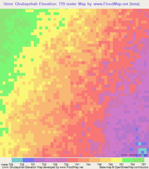 Umm Ghubayshah,Sudan Elevation Map