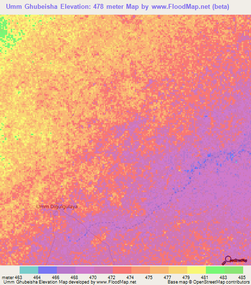 Umm Ghubeisha,Sudan Elevation Map
