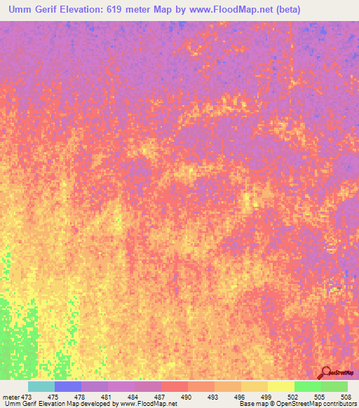 Umm Gerif,Sudan Elevation Map