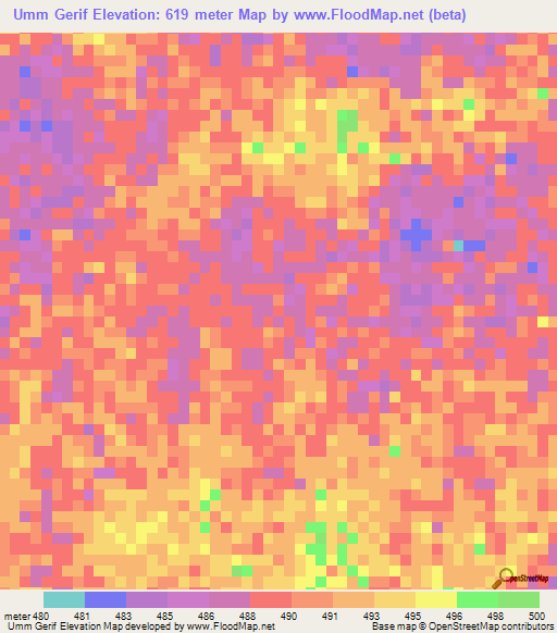 Umm Gerif,Sudan Elevation Map