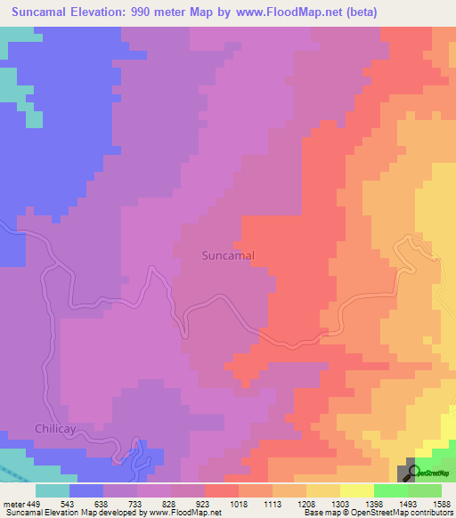 Suncamal,Ecuador Elevation Map