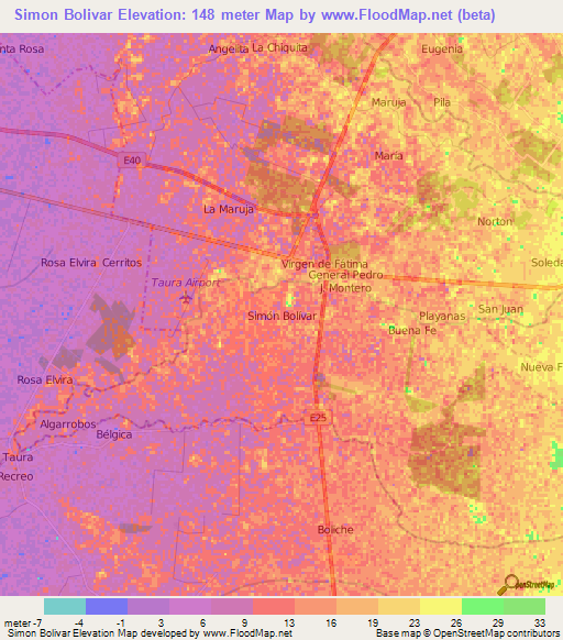 Simon Bolivar,Ecuador Elevation Map