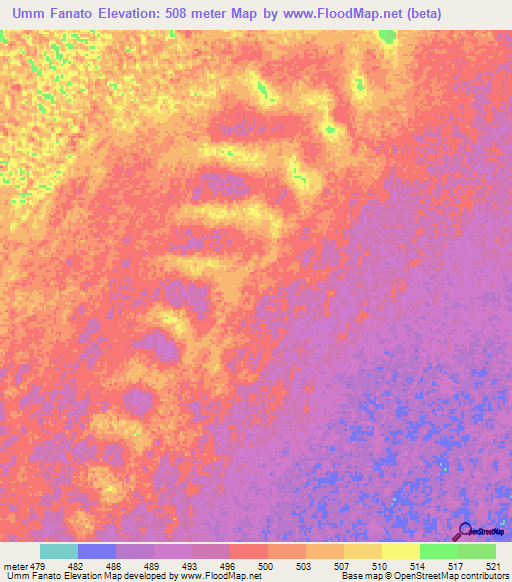 Umm Fanato,Sudan Elevation Map