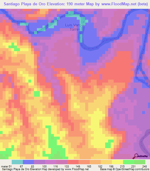 Santiago Playa de Oro,Ecuador Elevation Map