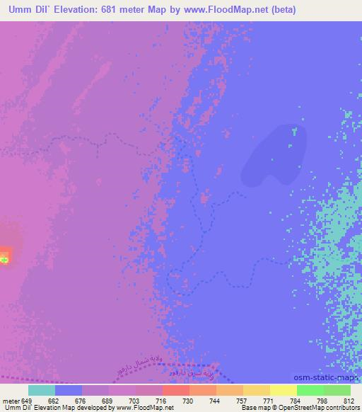 Umm Dil`,Sudan Elevation Map