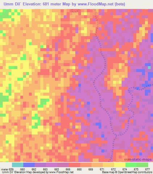 Umm Dil`,Sudan Elevation Map