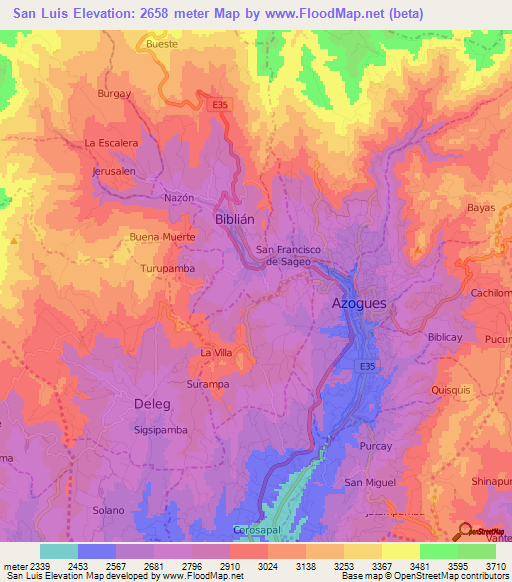 San Luis,Ecuador Elevation Map