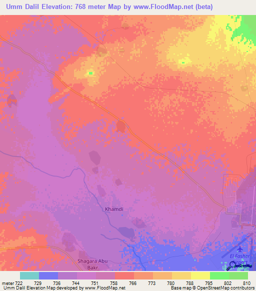 Umm Dalil,Sudan Elevation Map