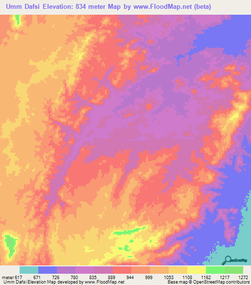 Umm Dafsi,Sudan Elevation Map