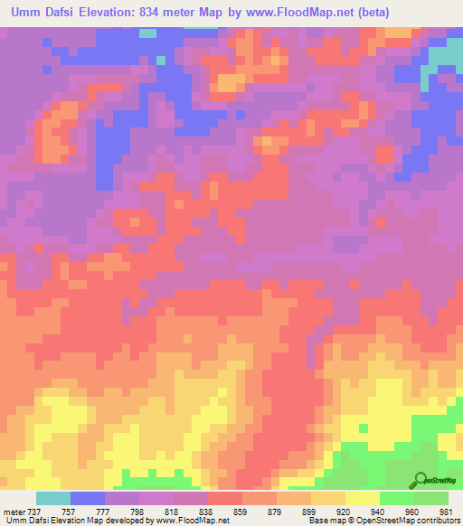 Umm Dafsi,Sudan Elevation Map