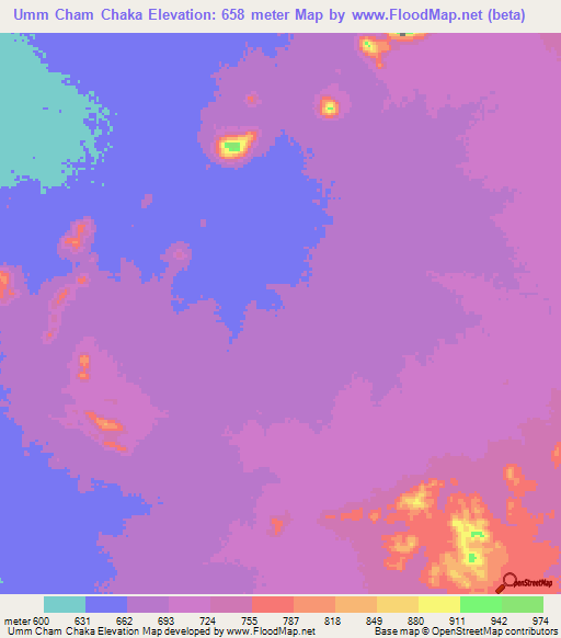 Umm Cham Chaka,Sudan Elevation Map