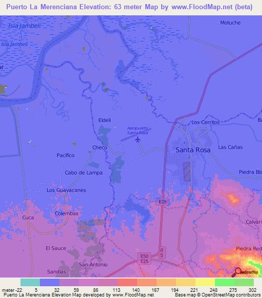 Puerto La Merenciana,Ecuador Elevation Map