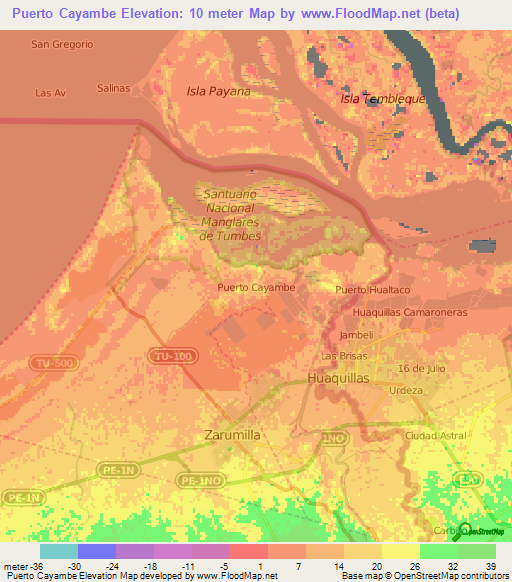 Puerto Cayambe,Ecuador Elevation Map