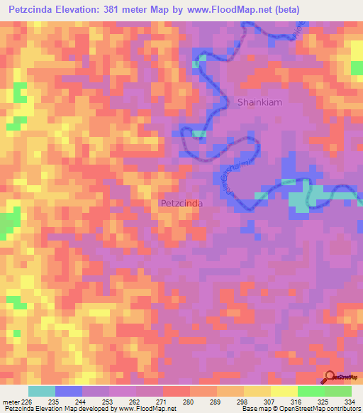 Petzcinda,Ecuador Elevation Map