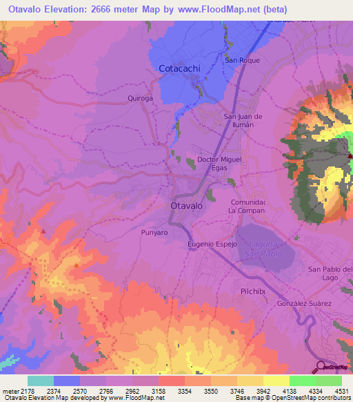 Otavalo,Ecuador Elevation Map