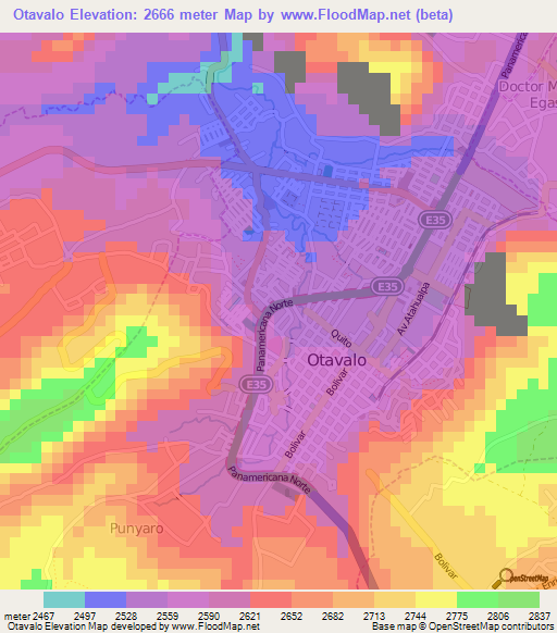 Otavalo,Ecuador Elevation Map