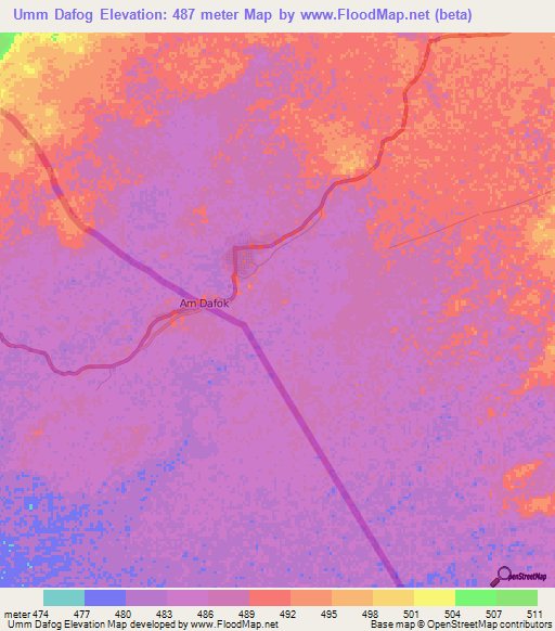 Umm Dafog,Sudan Elevation Map