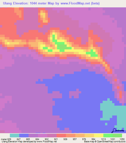 Ulang,Sudan Elevation Map