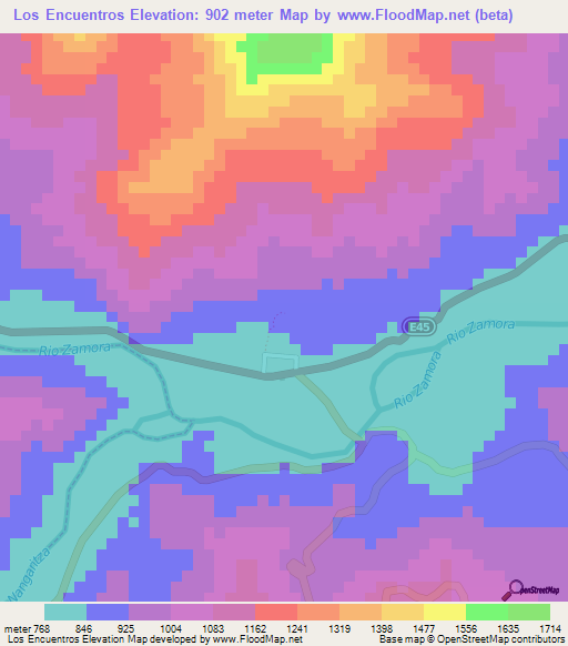 Los Encuentros,Ecuador Elevation Map