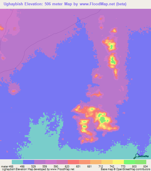 Ughaybish,Sudan Elevation Map