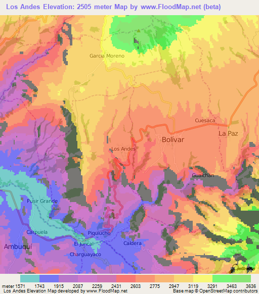 Los Andes,Ecuador Elevation Map