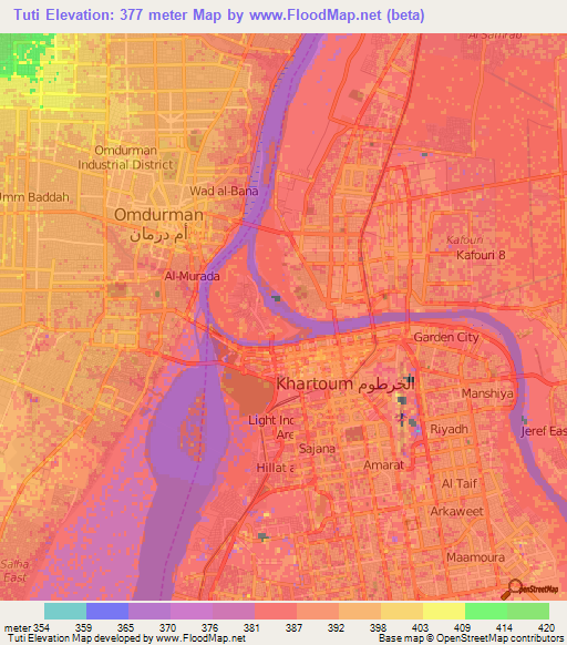 Tuti,Sudan Elevation Map