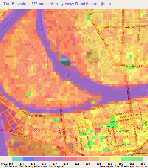 Tuti,Sudan Elevation Map