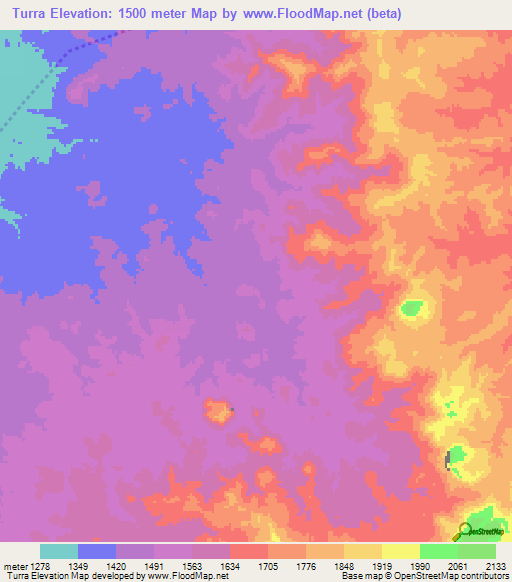 Turra,Sudan Elevation Map