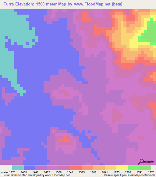 Turra,Sudan Elevation Map