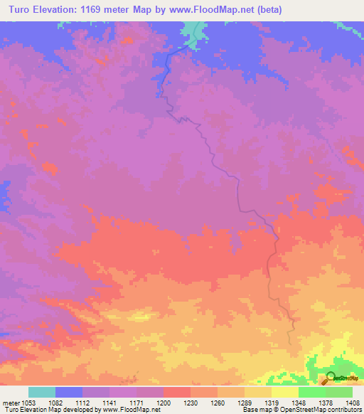 Turo,Sudan Elevation Map