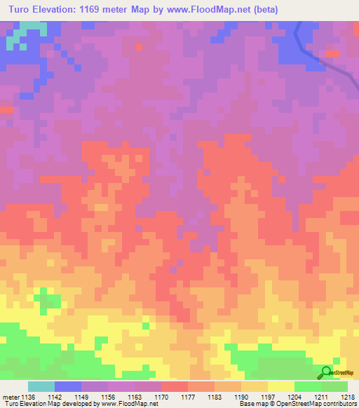 Turo,Sudan Elevation Map