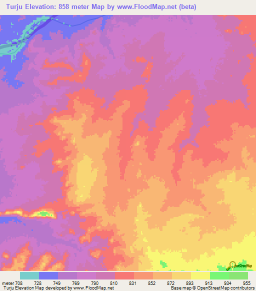 Turju,Sudan Elevation Map