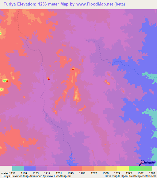 Turiya,Sudan Elevation Map