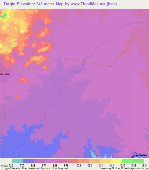 Turgin,Sudan Elevation Map