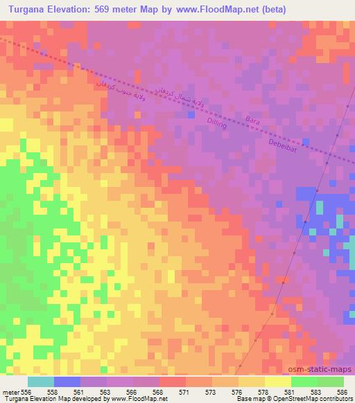 Turgana,Sudan Elevation Map
