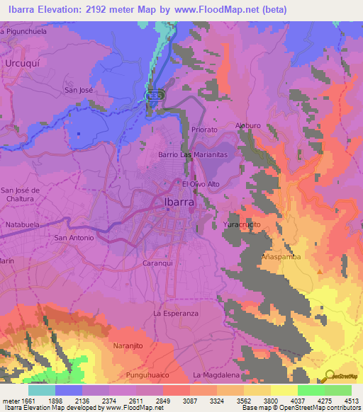 Ibarra,Ecuador Elevation Map