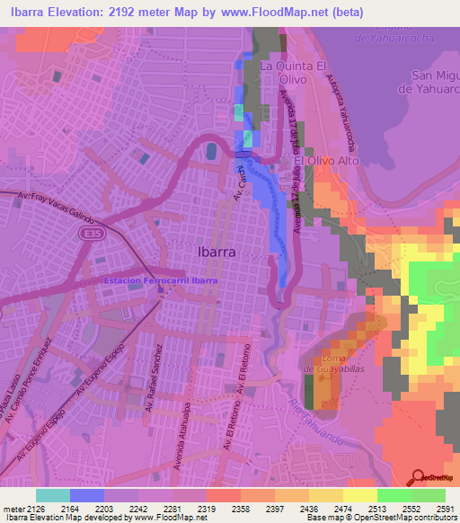 Ibarra,Ecuador Elevation Map