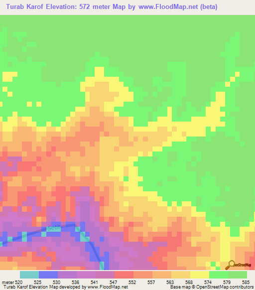 Turab Karof,Sudan Elevation Map