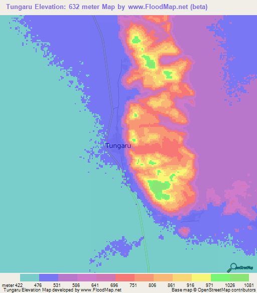 Tungaru,Sudan Elevation Map