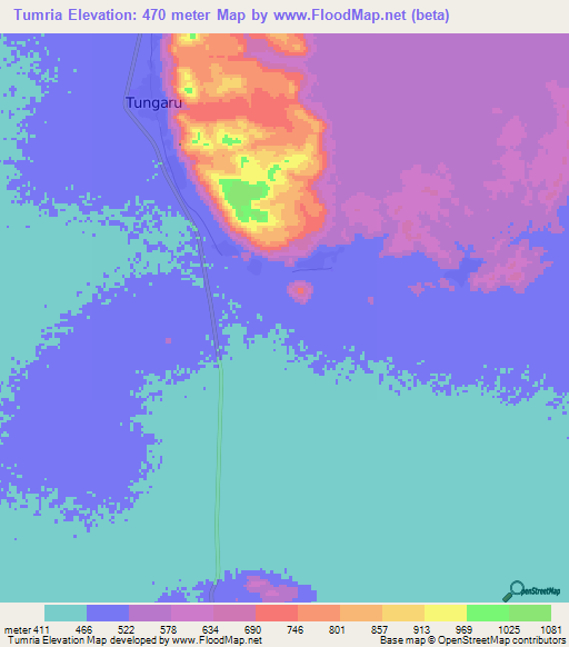 Tumria,Sudan Elevation Map