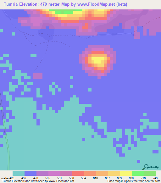 Tumria,Sudan Elevation Map