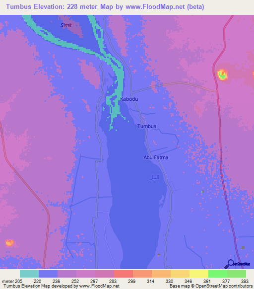 Tumbus,Sudan Elevation Map